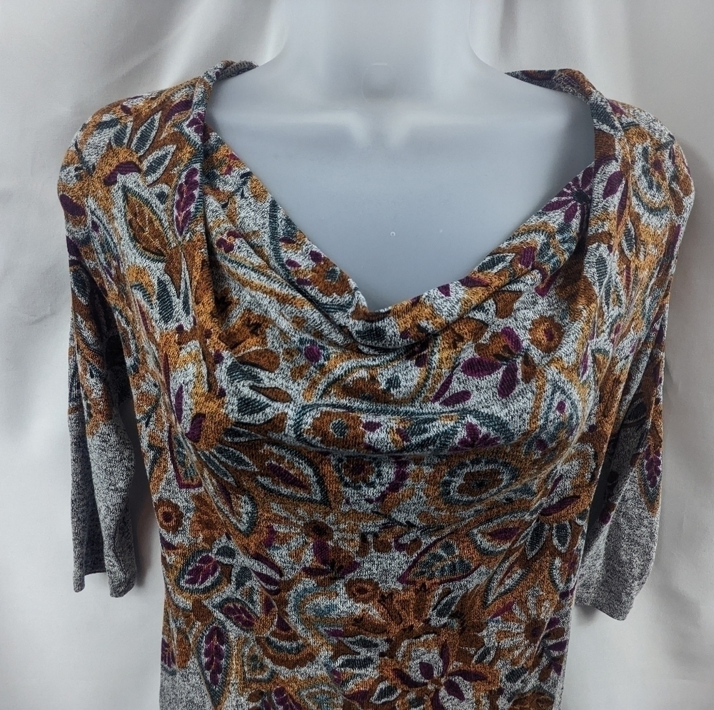 Postage Stamp Heathered Paisley Print Drape Scoop Neck Knit Sz S - Picture 4 of 7
